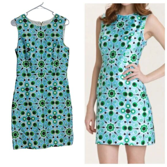 Kate Spade Size 10 Blue & Green Mariam Silk & Cotton Blend Sheath Mod Dress - Picture 1 of 9
